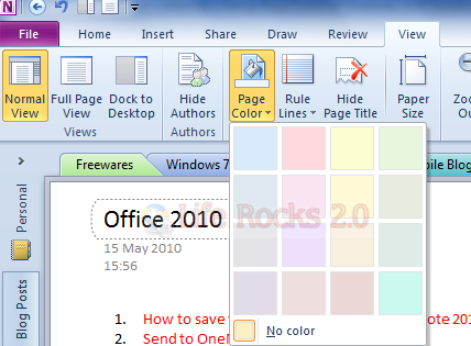 How to Change Page Color of OneNote 2010 Notebook