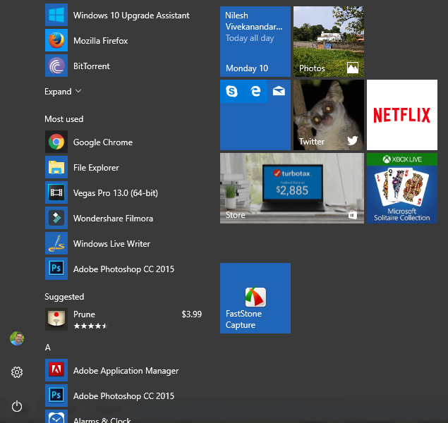 hide folders from start menu windows 10