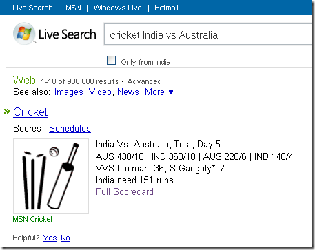 Live Search Cricket Updates