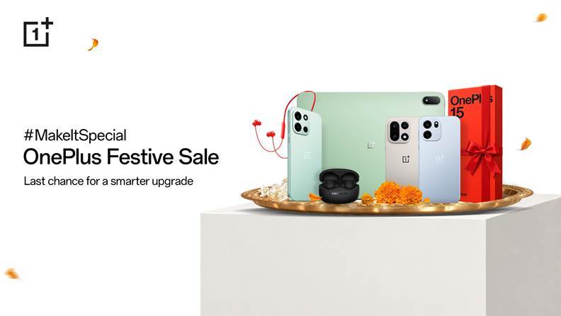 OnePlus Festive Sale creative with phones, tablet and audio products