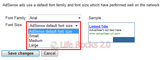 Adsense change font size