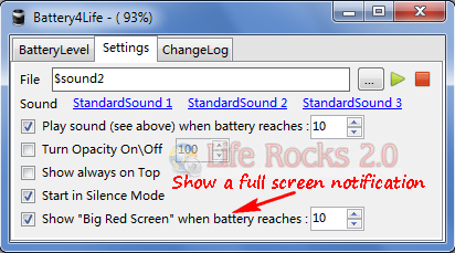 Battery4Life settings