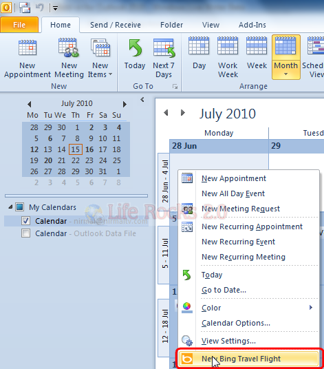 Bing Travel Calender option