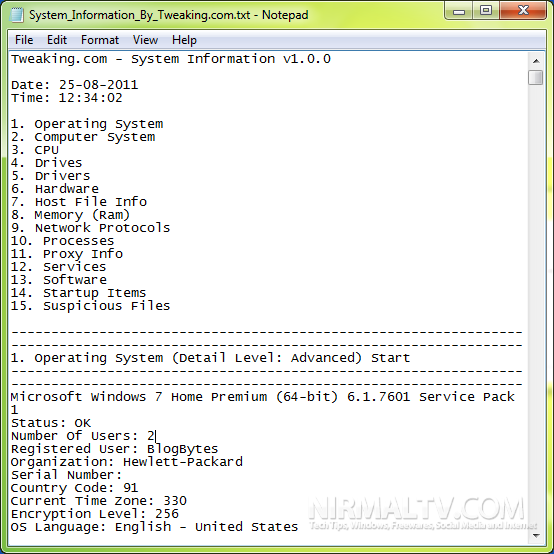 Detailed sys info