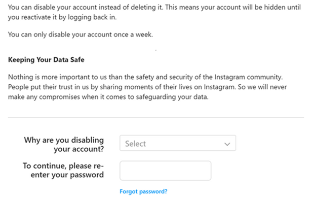 Disable account