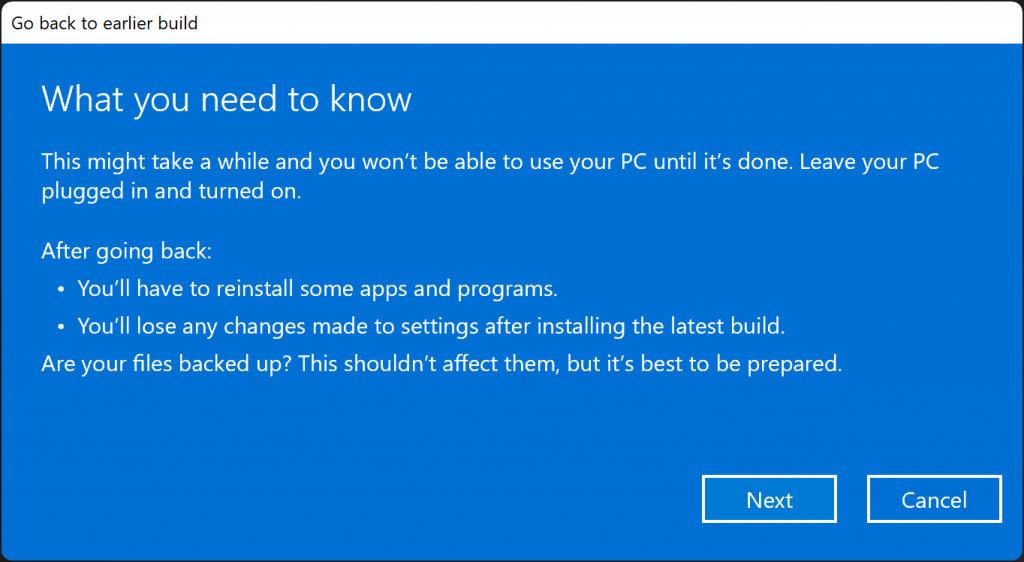 Downgrade to Windows 10 from Windows 11
