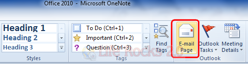 Email Page in OneNote