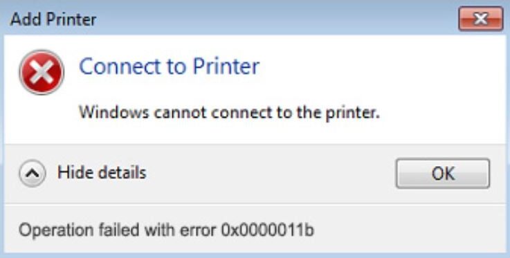 Operation Failed With Error 0x0000011B