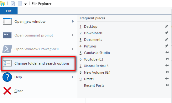 File Explorer options