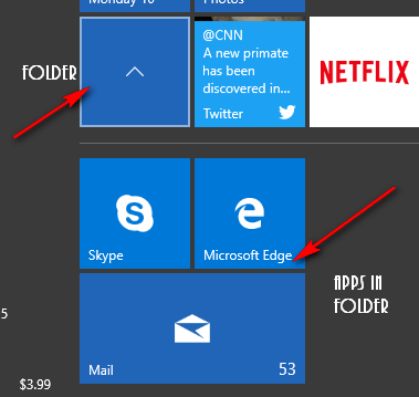 Folder on start menu