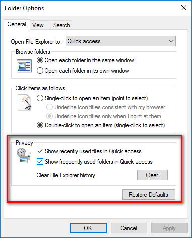 Folder options