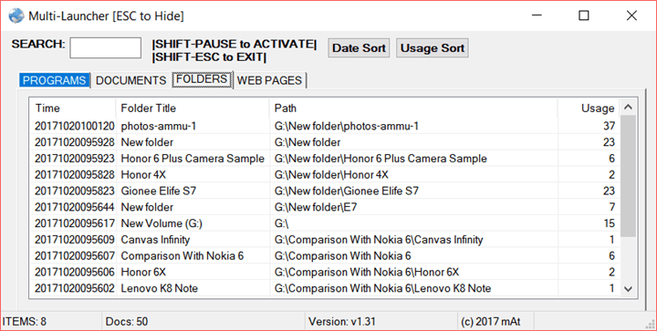 Folders accessed
