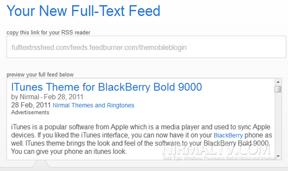 Full text feed