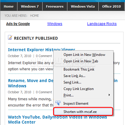 McAfee URL Shortener