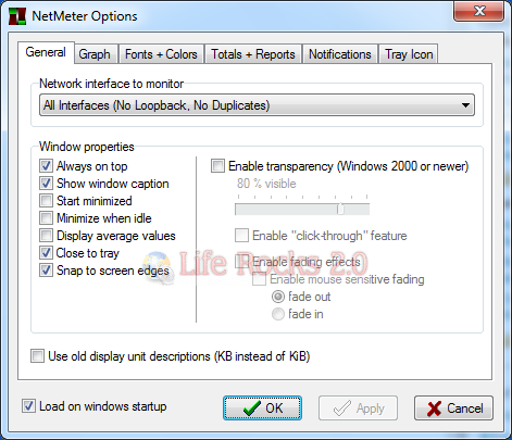 NetMeter options