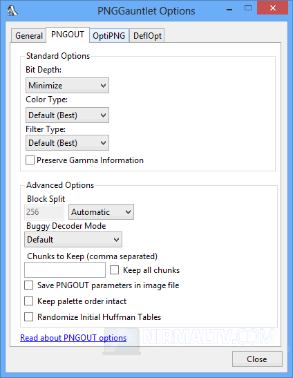 Options for PNG optimize