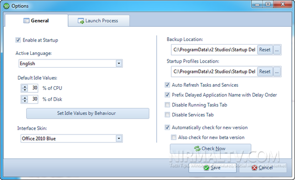 Options for Startup Delayer