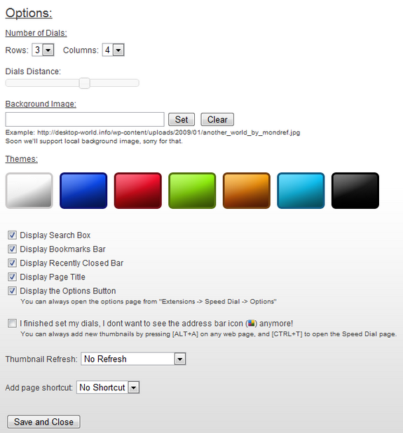 Options for Speed Dial