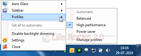 Options in tray