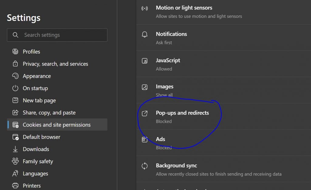 Disable Pop-ups in Microsoft Edge