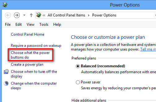 Power options