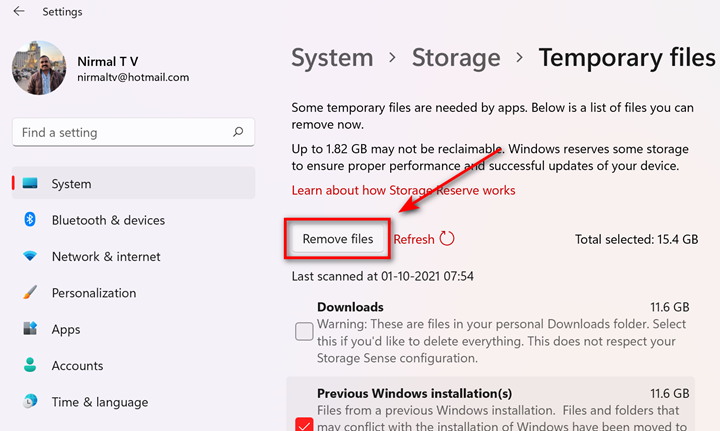 Remove files