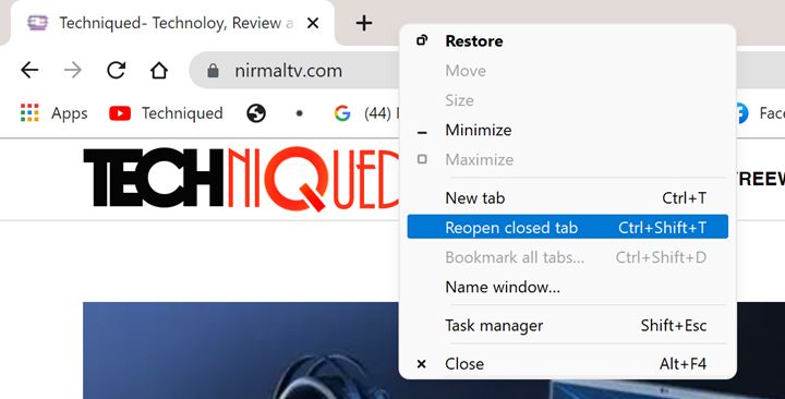 Reopen Closed Tabs in Chrome