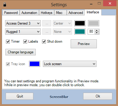 Screenblur settings