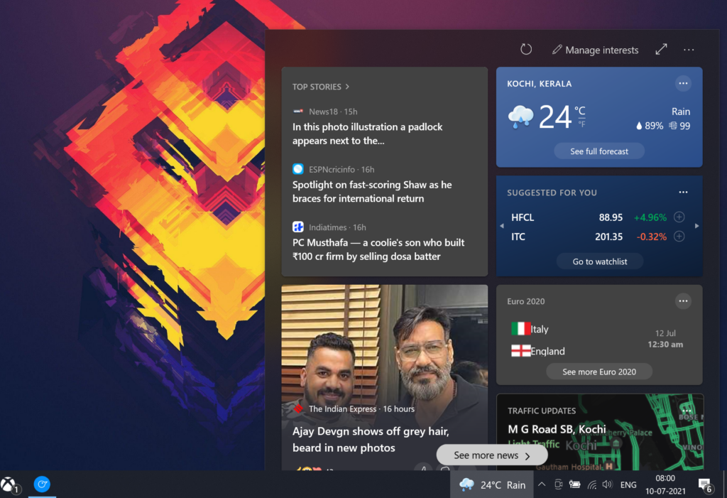 Remove News and Weather from Windows 10 Taskbar
