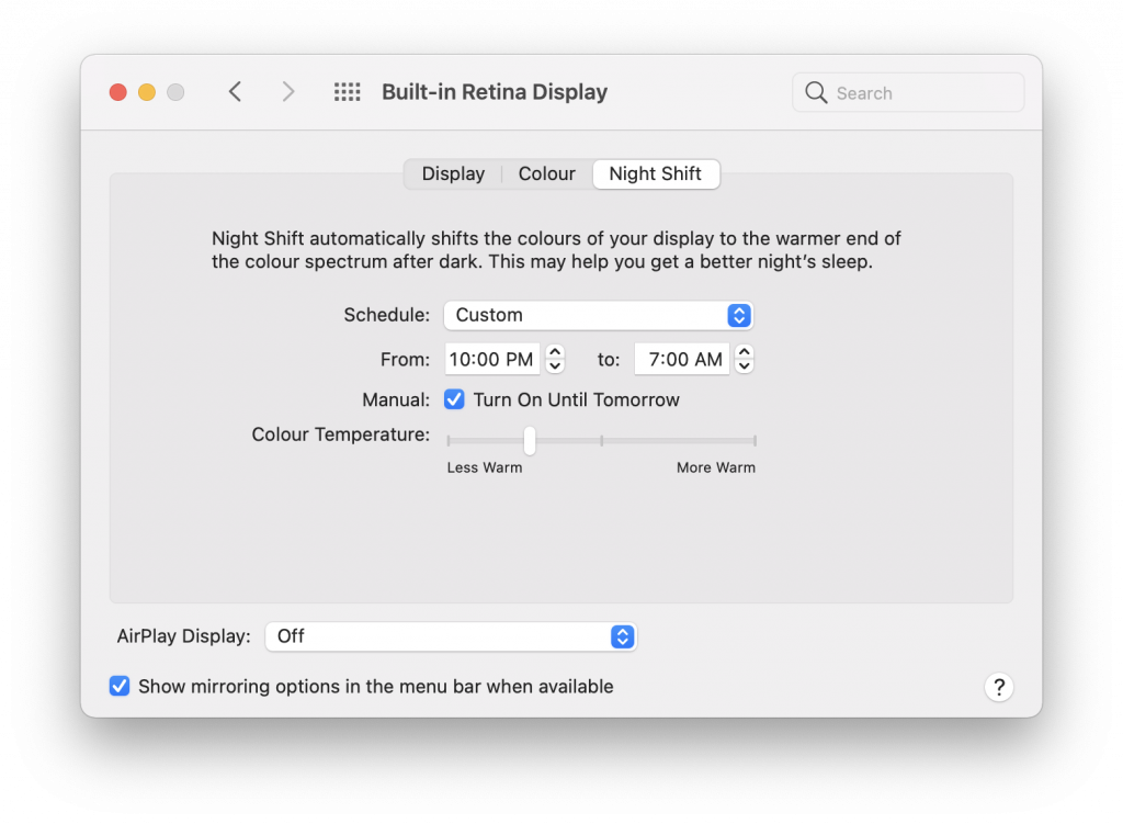 Night Shift on Mac
