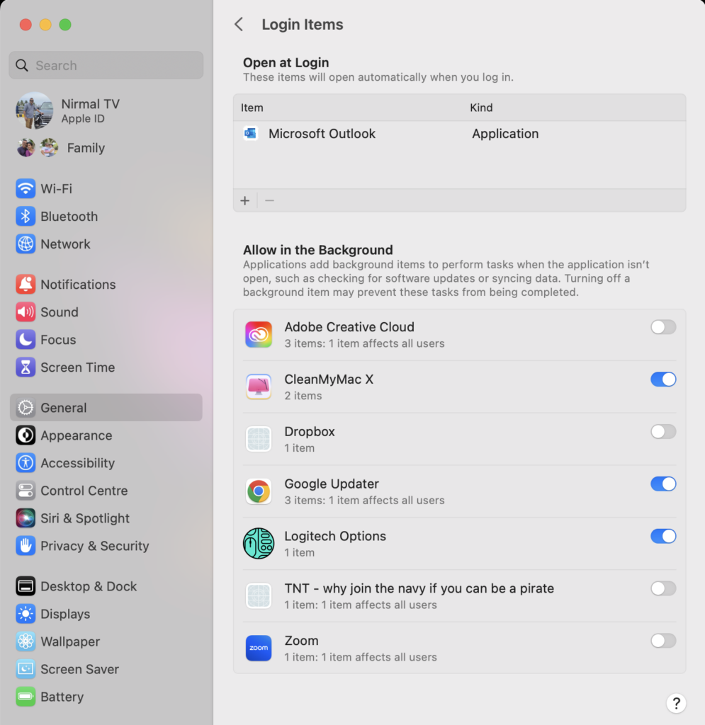 Change Start Up Items in macOS Ventura