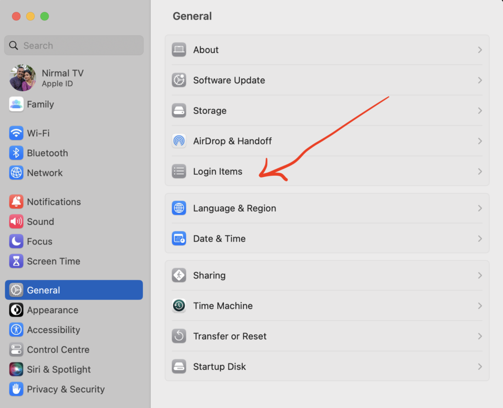 Change Start Up Items in macOS Ventura