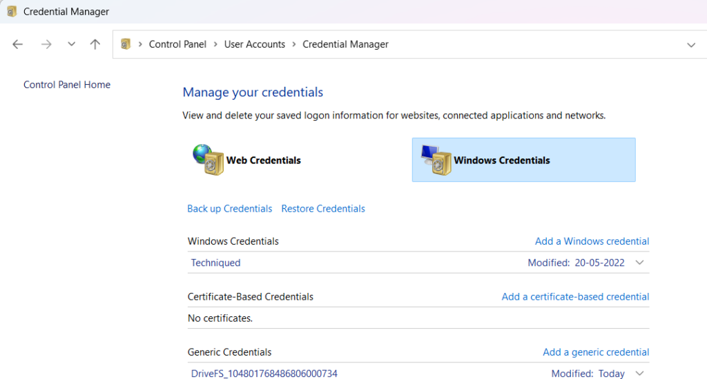 Credential Manager in Windows 11