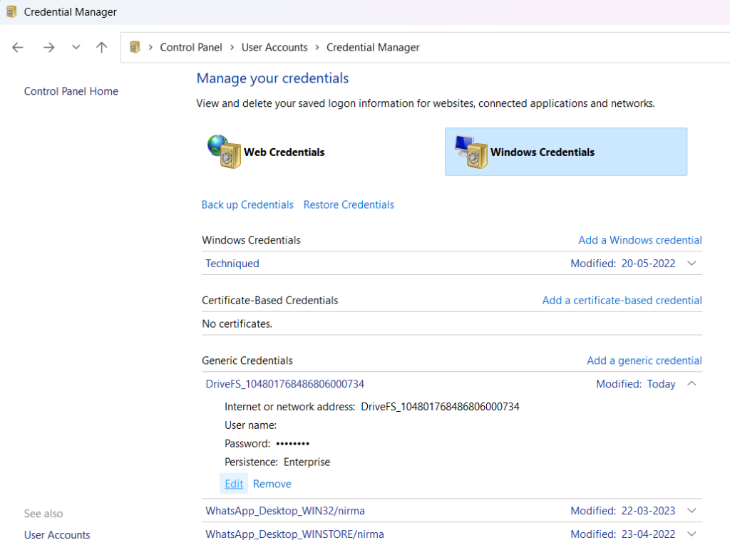 Credential Manager in Windows 11