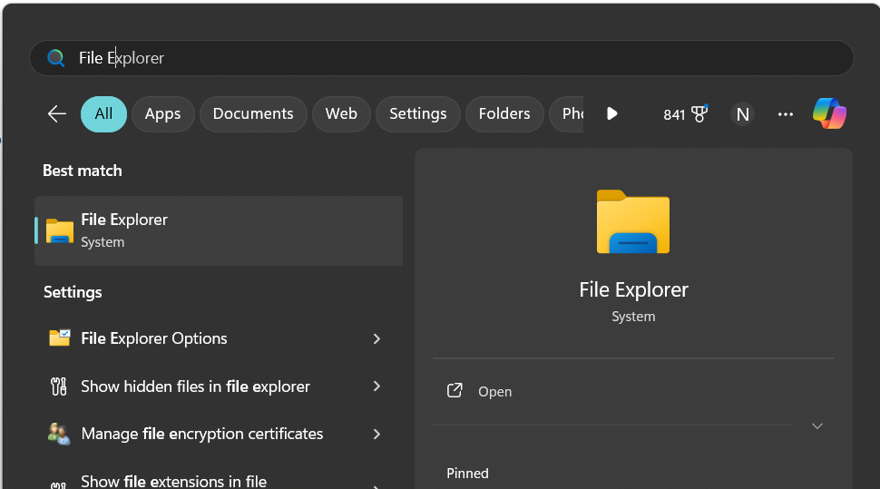 Open Windows Explorer in Windows 11