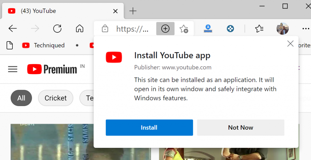 Install YouTube as Progressive Web App