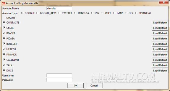 Select account type