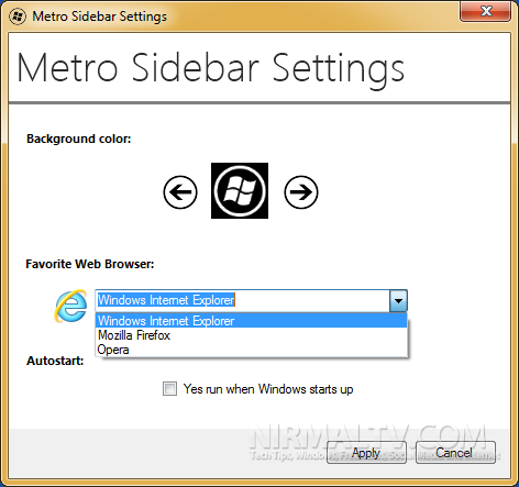 Settings for Metro