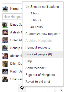 Settings in hangouts