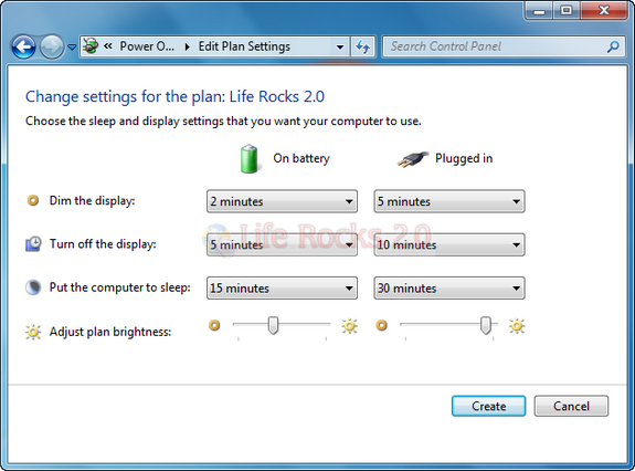 Settings for Power Plan