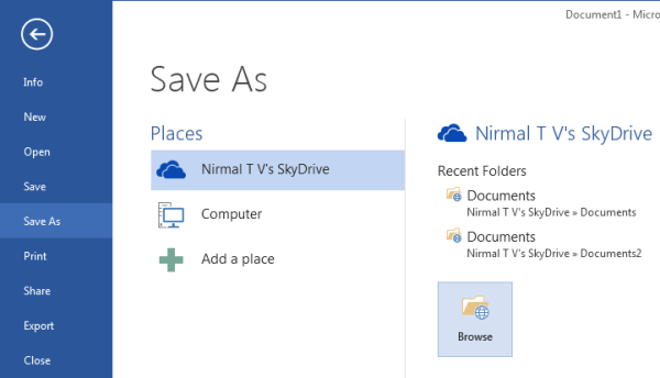 Skydrive save