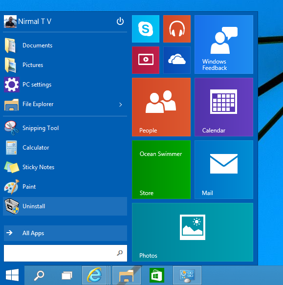 Start menu Windows 10