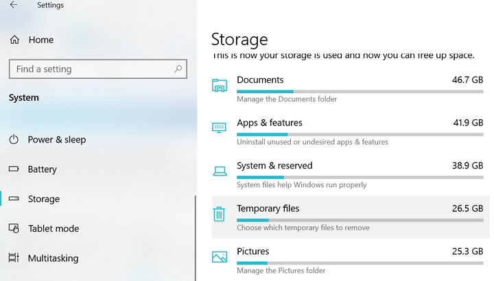 Delete Temporary Files in Windows 10