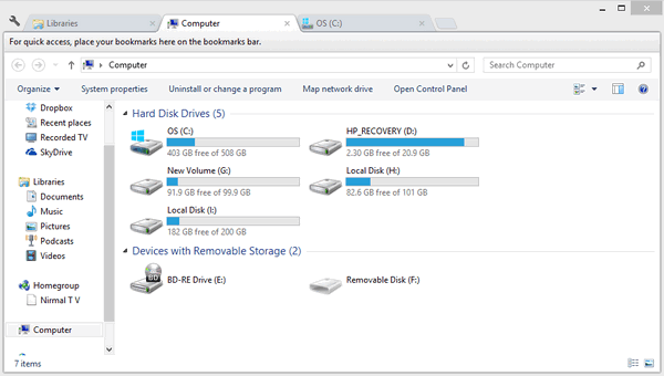 Tabbed interface Clover 2