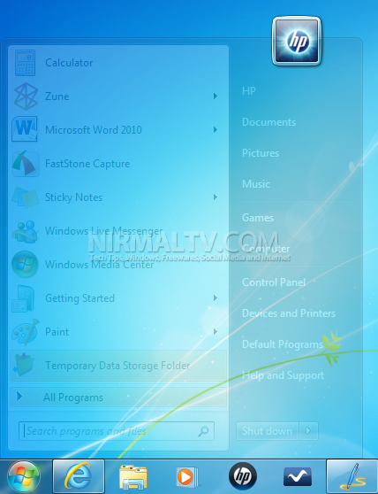 Transparent Start menu