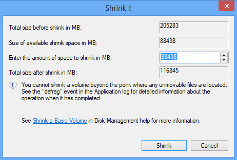 Volume to shrink