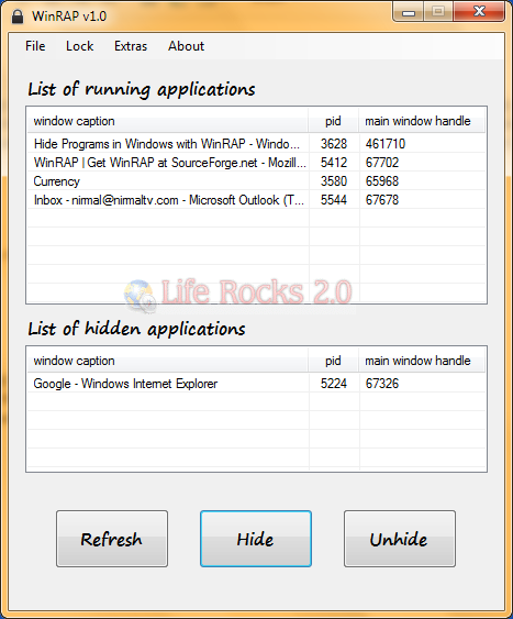 WinRAP Hide applications