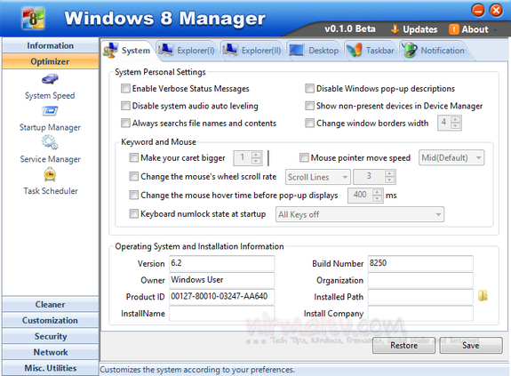 Windows 8 manager main