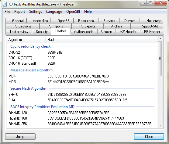 FileAlyzer Hashes
