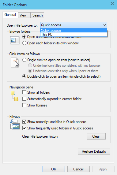 folder options